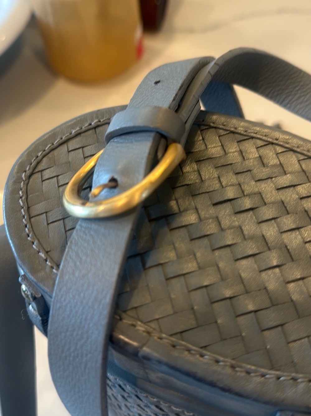 Woven Leather Crossbody Bag in Slate Gray